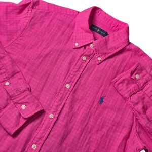Ralph Lauren Men's Medium Pink Button Down Double Cloth Gingham Lined